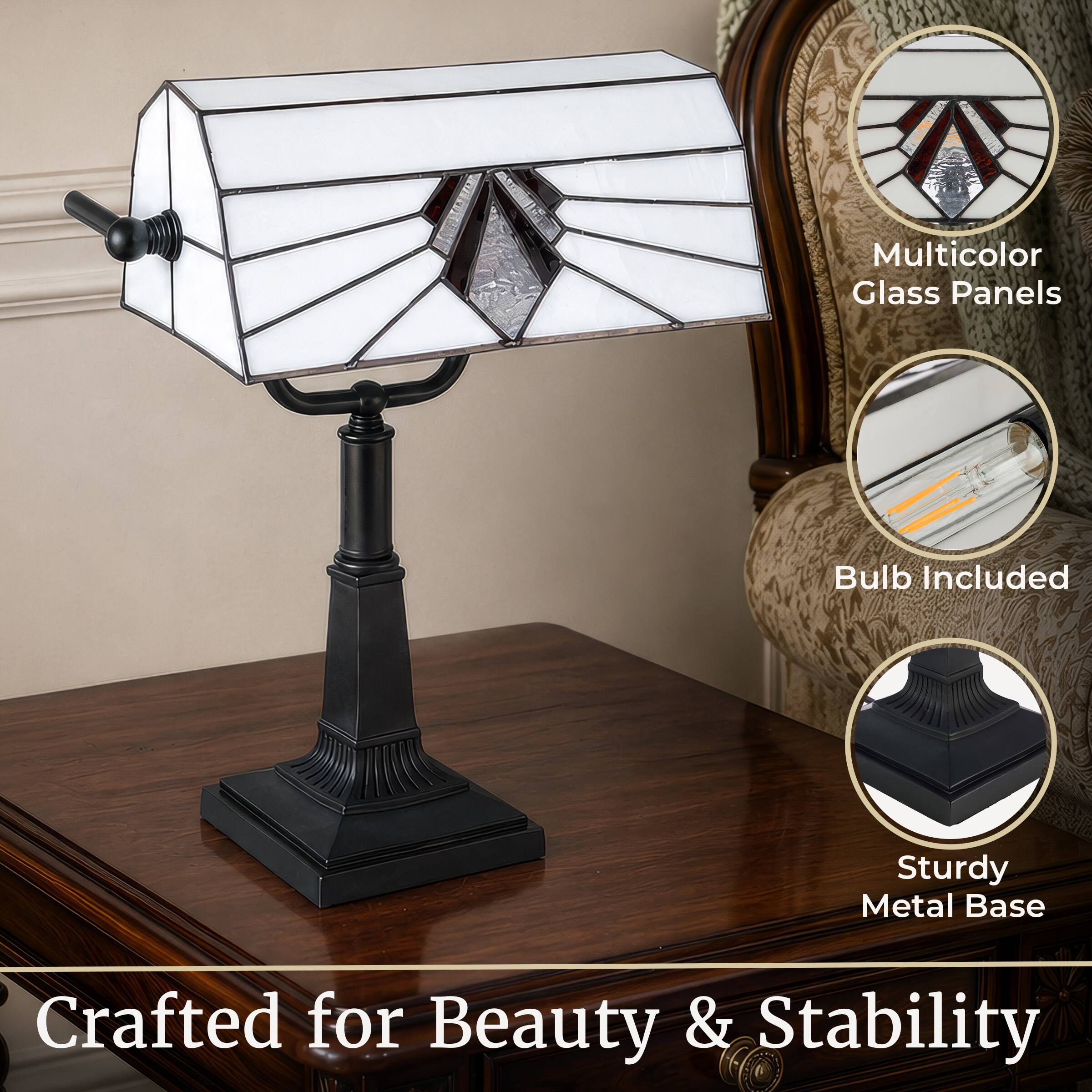 Multicolor Glass Panels  
Bulb Included  
Sturdy Metal Base  
Crafted for Beauty & Stability