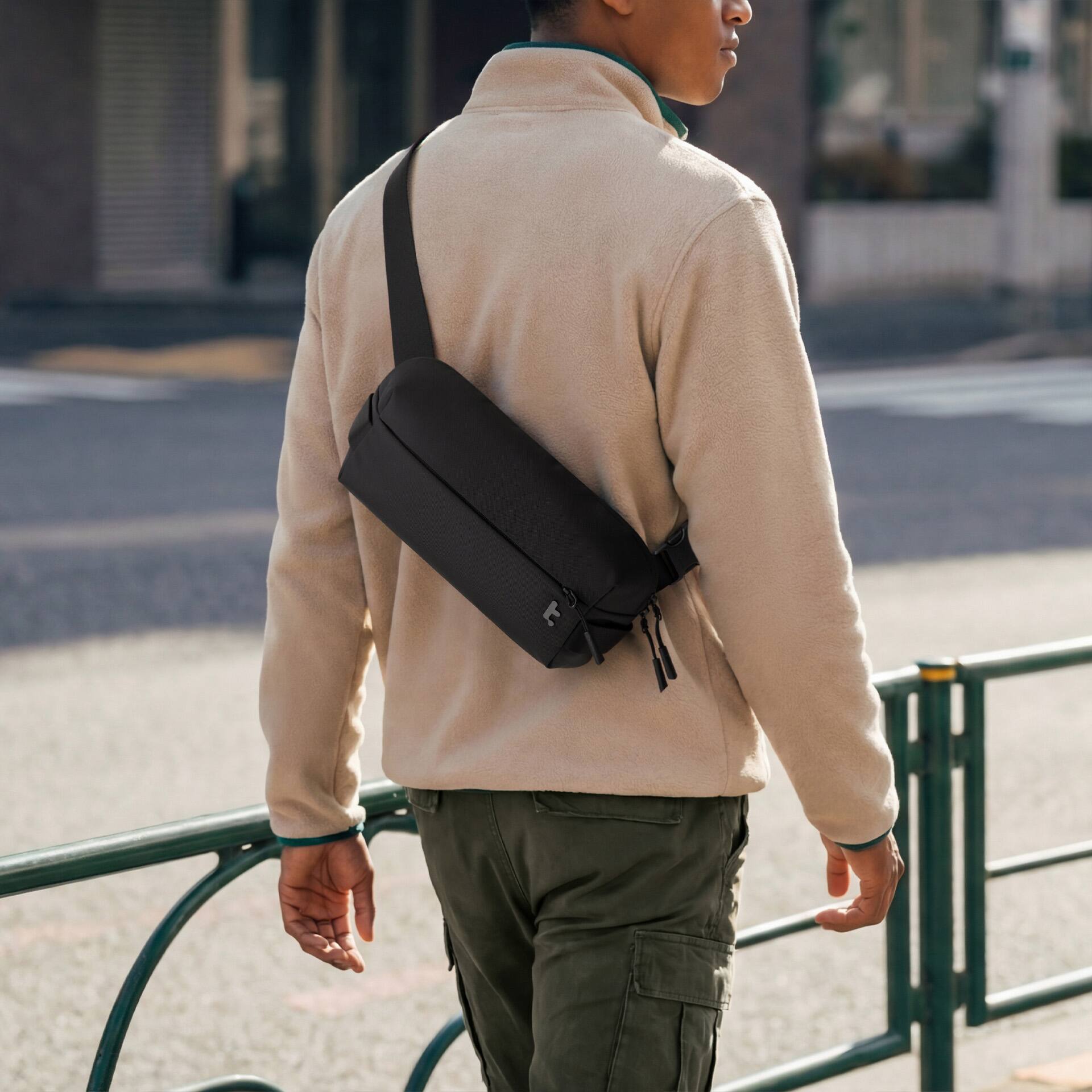 Left. tomtoc - Explorer-T21 EDC Sling Bag, Compact Crossbody Bag Minimalist Sling Pack Daypack for Travel, Lightweight, Water-Resistant - Black.