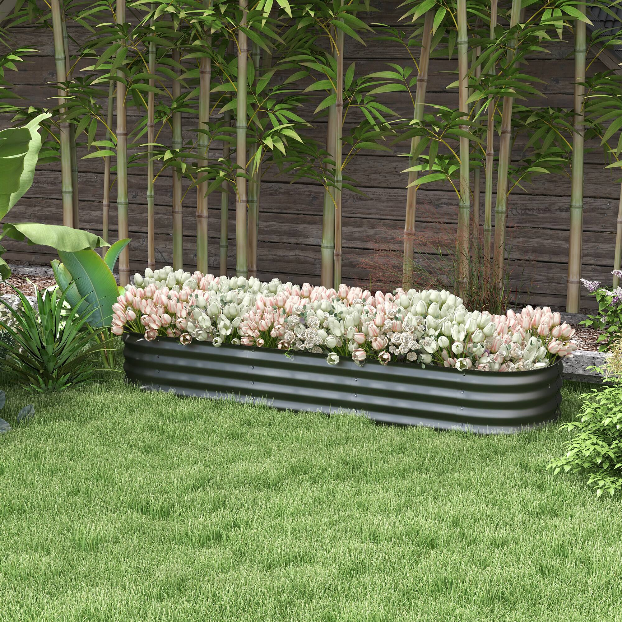 Alt View 1. Outsunny - 6.5' x 2' x 1' Galvanized Raised Garden Bed Kit, Outdoor Metal Elevated Planter Box with Safety Edging - Dark Gray.