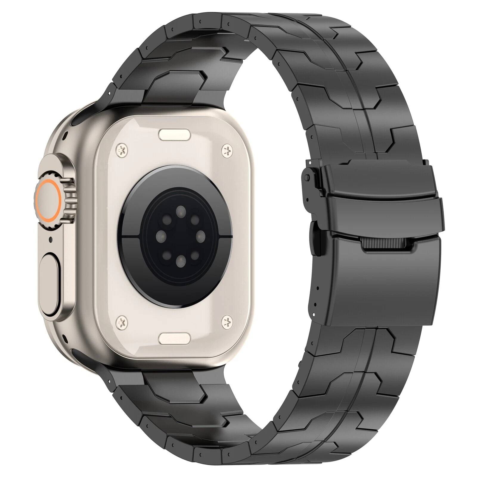 Angle. Dteck - Titanium Metal Band for Apple Watch 49mm 46mm 45mm 44mm, Adjustable Stainless Steel Replacement Bracelet - Black.