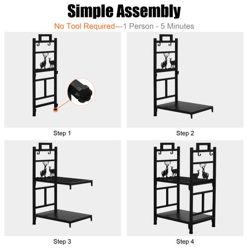 Simple Assembly  
No Tool Required---1 Person - 5 Minutes  

Step 1  
Step 2  
Step 3  
Step 4