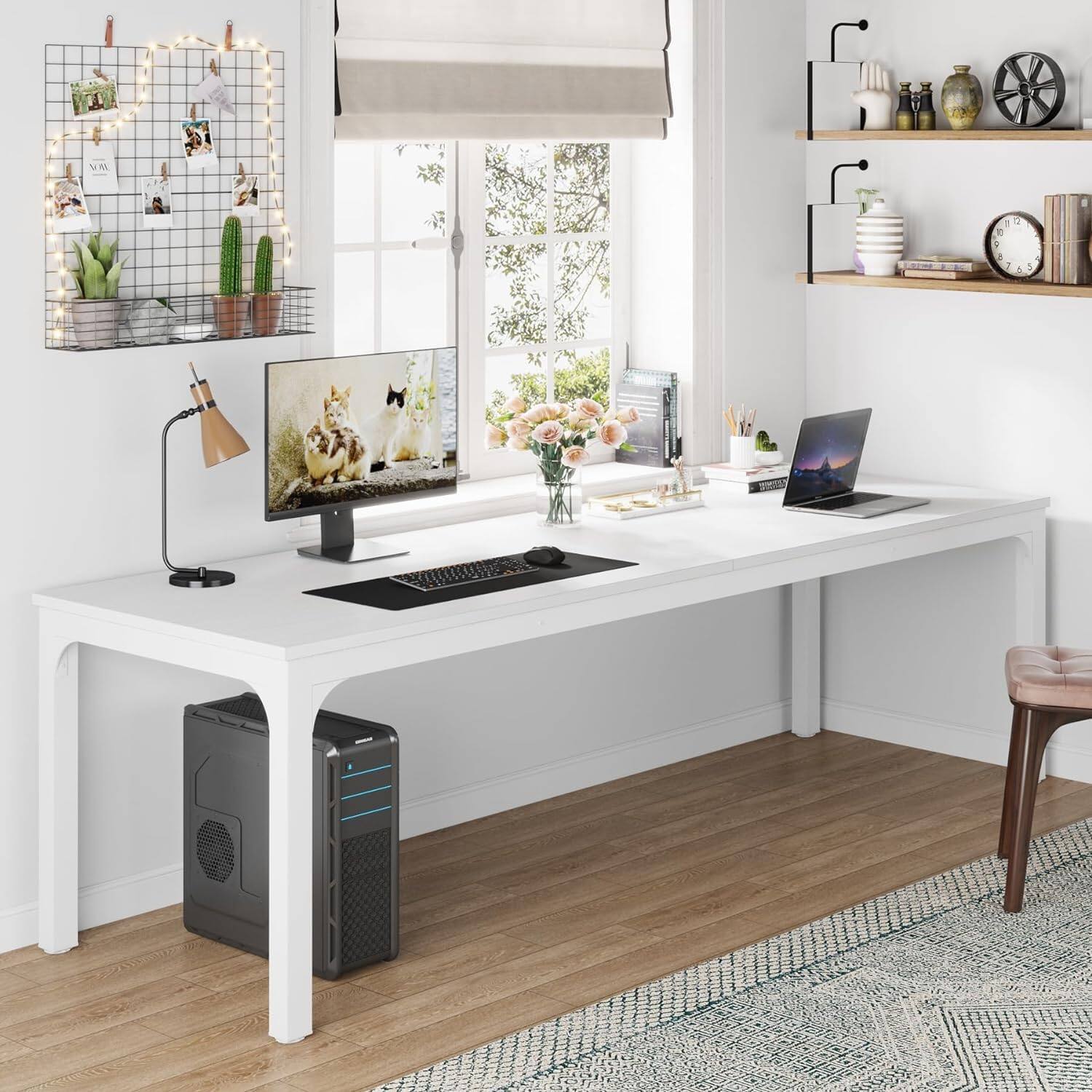 Left. Tribesigns - 78.7 Inches Extra Long Computer Desk 2 Person Desk, Double Long Desk, Workstaion for Home Office - White.
