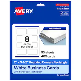 Avery - 2" x 3-1/2" Rounded Corner Cards, Matte 400ct - White