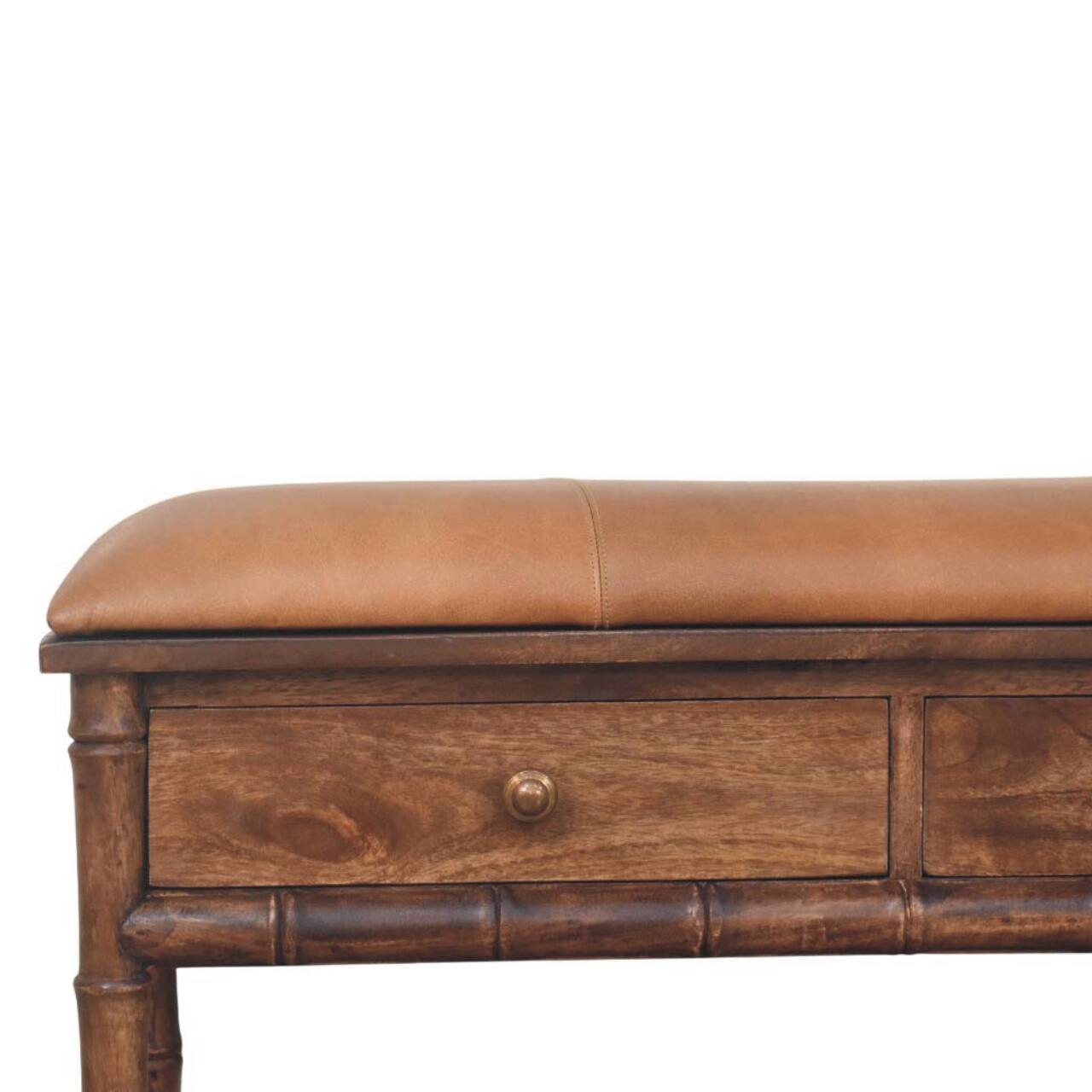 Back. Artisan Furniture - Artisan Furniture Solid Wood Bamboo Carved Storage Bench, 2 Drawers - Brown.