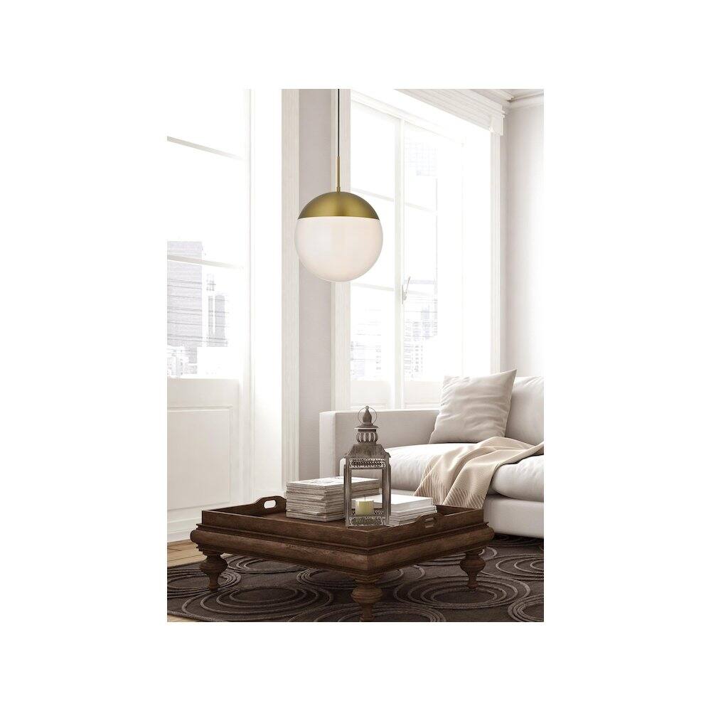 Alt View 2. Living District - Eclipse 14 Inch Pendant Frosted White Shade in Satin Gold - Satin Gold And Frosted White.
