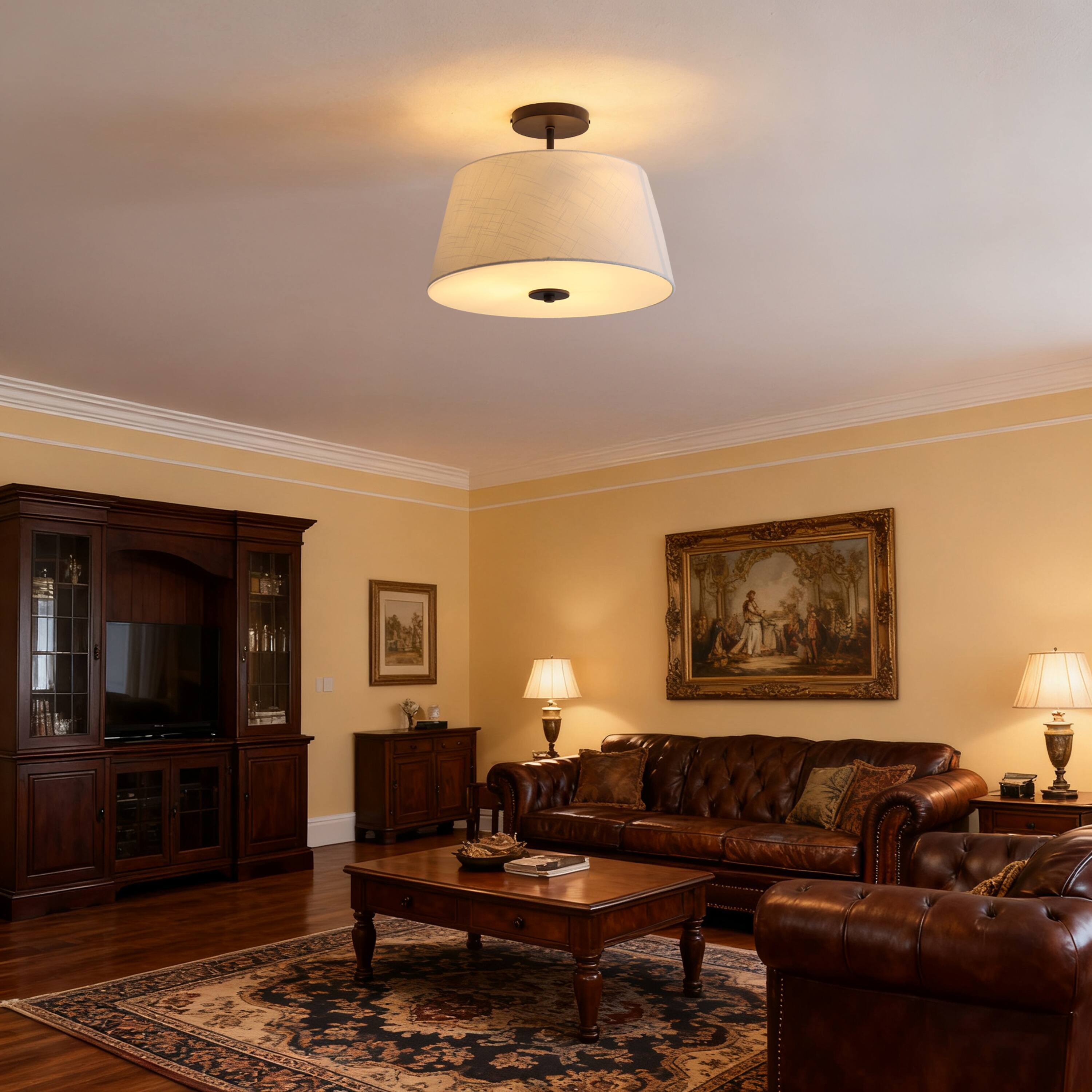Alt View 9. Jonathan Y - Isabella 15" 3-Light Modern Contemporary Metal Tapered Drum LED Semi Flush Mount, Oil Rubbed Bronze - Oil Rubbed Bronze.