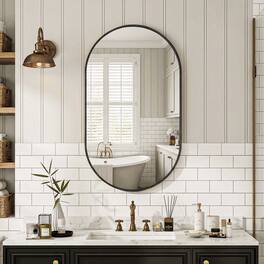 Easly - 22 in. W x 38 in. H Oval Aluminum Alloy Framed Vanity Wall Mirror - Black