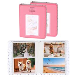 Unique Bargains - 2pcs Small Photo Album, 4x6 Inch Pockets Book with 16 Pages Holds 64 3-inch Photos for Fujifilm Travel - Bright Pink
