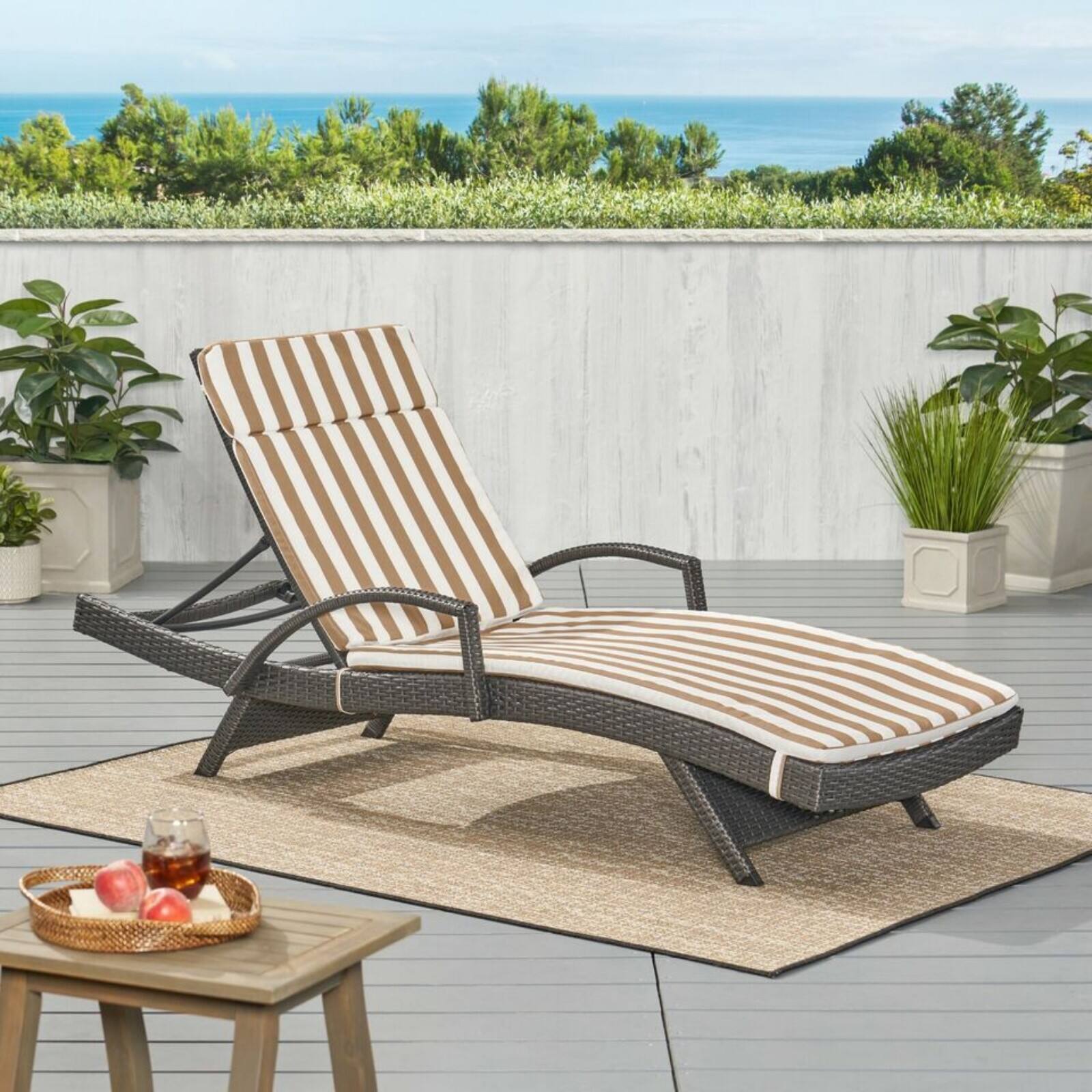 Alt View 1. Ecooso - 2PCS Outdoor Chaise Lounge Cushion，Water-Resistant，100% Polyester Fabric, No Assembly Required(Without Chaise Lounge) - Brown+White.