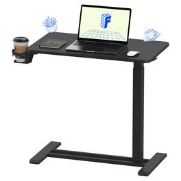 JETRANSPORT - H7 Adjustable Overbed Bedside Table With Wheels Pneumatic Mobile Standing Desk Laptop Rolling Computer Cart Mo - Black Small