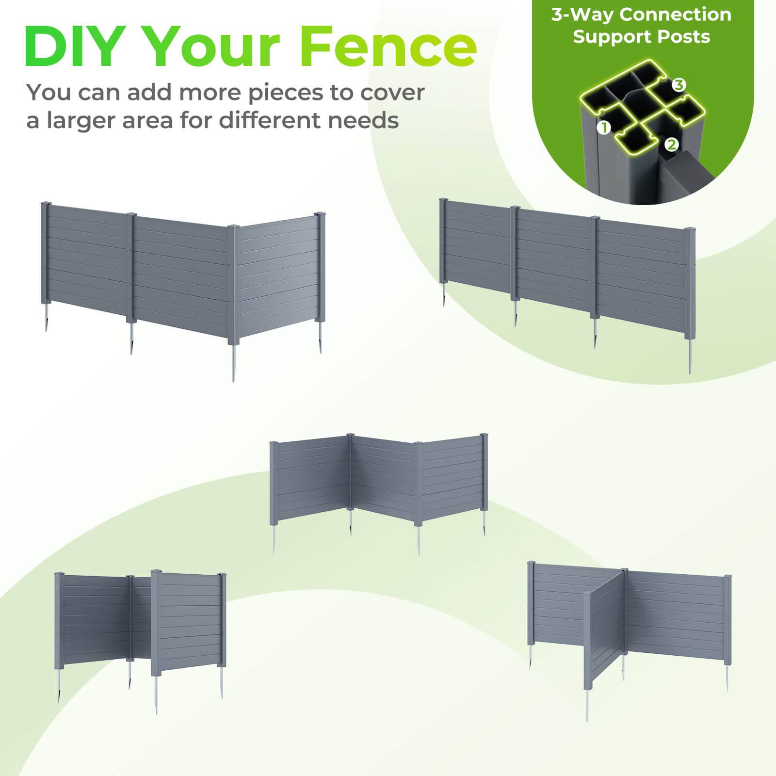 DIY Your Fence  
You can add more pieces to cover a larger area for different needs  

3-Way Connection Support Posts  
1  
2  
3