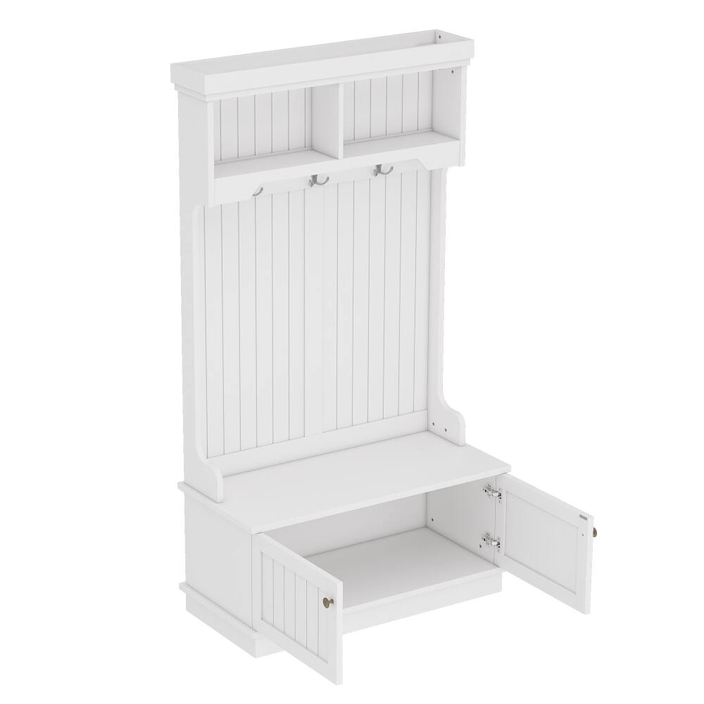 Alt View 3. Loheer - Loheer White Hall Tree with Shoe Bench, Multifunctional Entryway Coat Rack with Storage Cabinet - White.