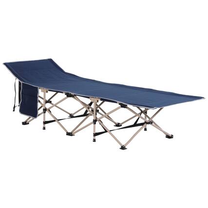 Front. Outsunny - Folding Camping Cot for Adults with Carry Bag, Side Pocket, Outdoor Portable Sleeping Bed for Travel, Camp, Vacation - Blue.