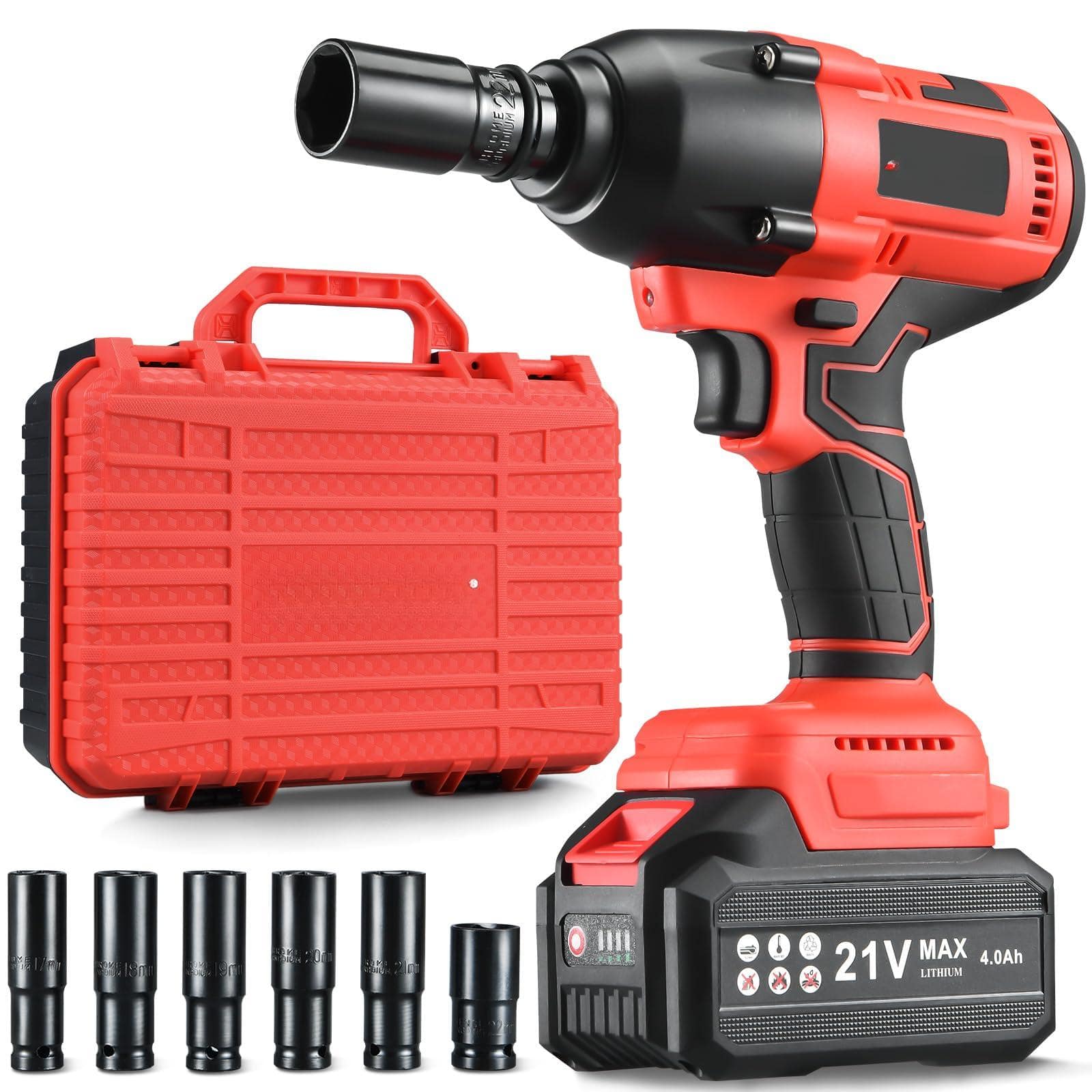 JETRANSPORT - Cordless Impact Wrench 1/2 Inch Power Kit Max 600n. M/450ft-lbs High Torque Electric Driver For Car Rv - Default