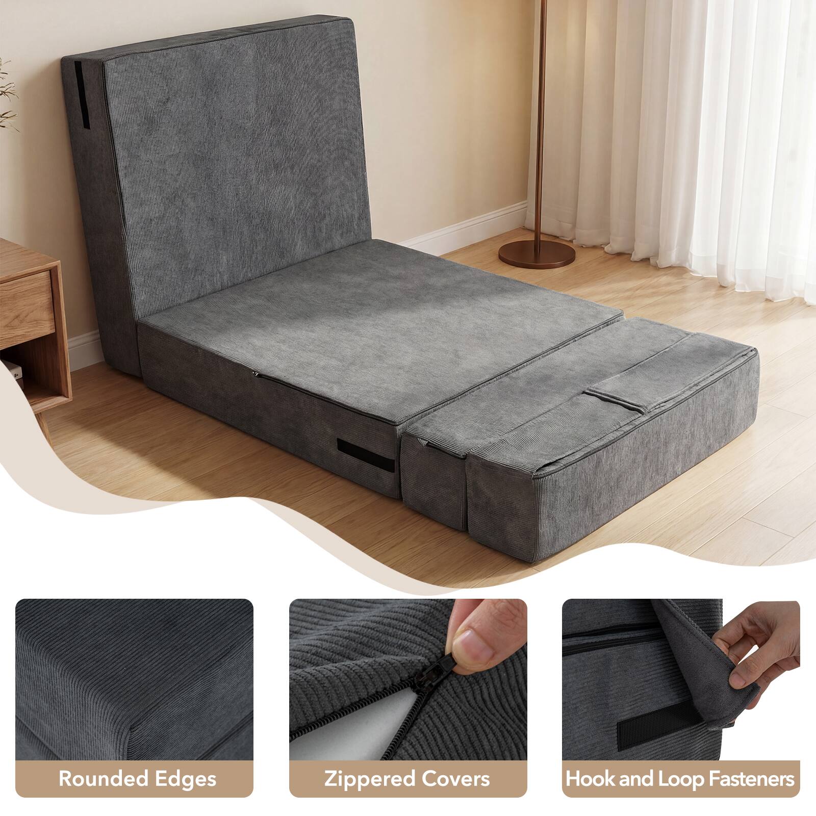Rounded Edges  
Zippered Covers  
Hook and Loop Fasteners