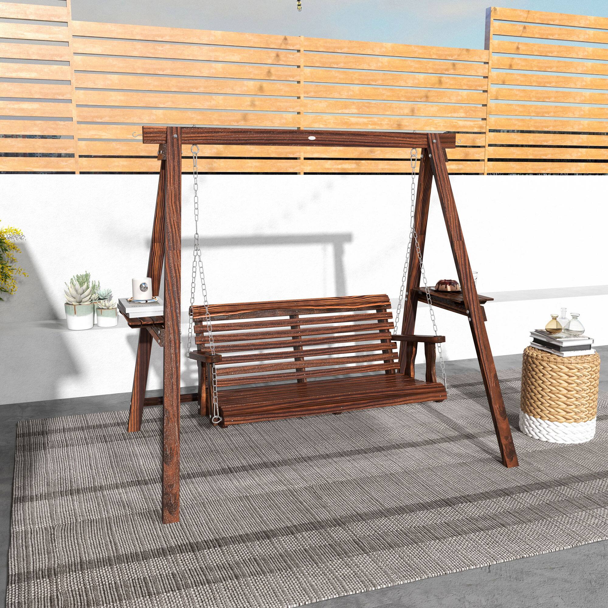 Alt View 1. Outsunny - Outdoor Swing Chair with Stand and Side Tables for Garden, Poolside - Carbonized.