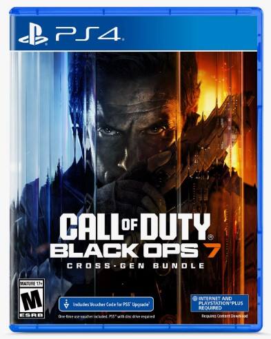 PS4 CALL OF DUTY BLACK OPS 7 CROSS-GEN BUNDLE
MATURE 17+
ESRB
Includes Voucher Code for PS5 Upgrade
One-time use voucher included, PS5 with disc drive required
INTERNET AND PLAYSTATION PLUS REQUIRED
Requires Content Download - M (Mature 17+)