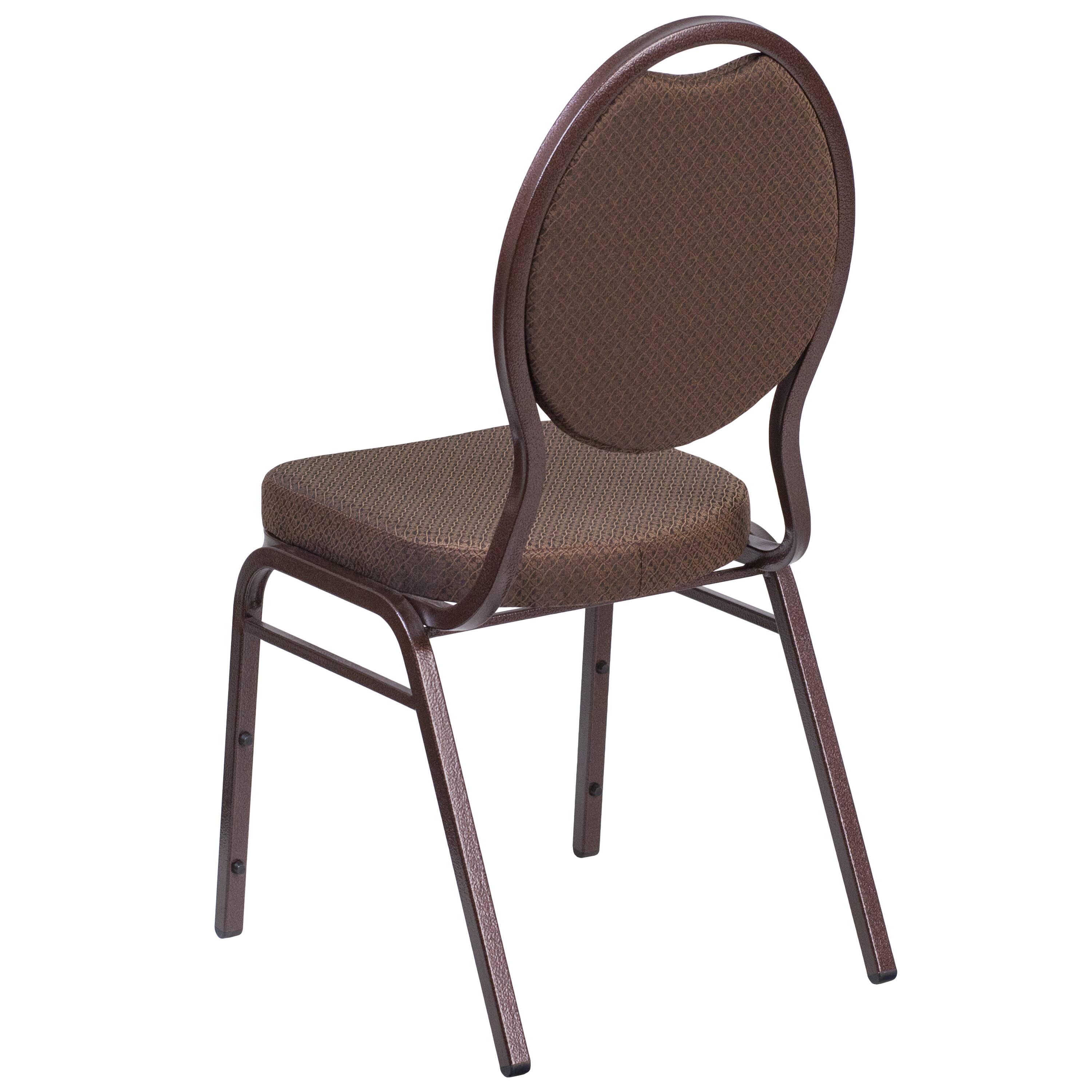 Alt View 5. Emma + Oliver - Teardrop Back Stacking Banquet Dining Chair - Brown Patterned Fabric/Copper Vein Frame.