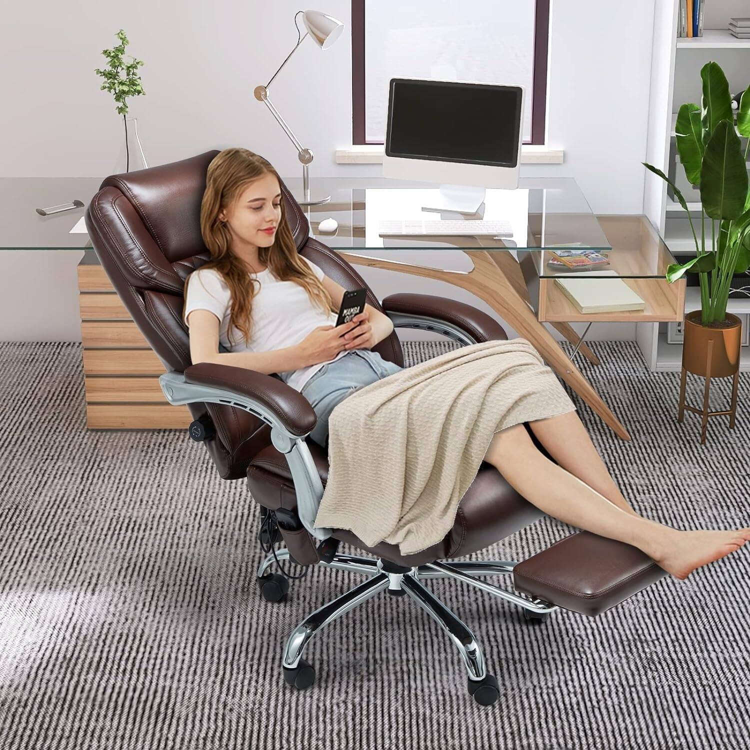 Alt View 5. U-HOMY - Ergonomic Office Chair with 2-Point Massage, Reclining Backrest, Lumbar Support, Footrest - Brown.