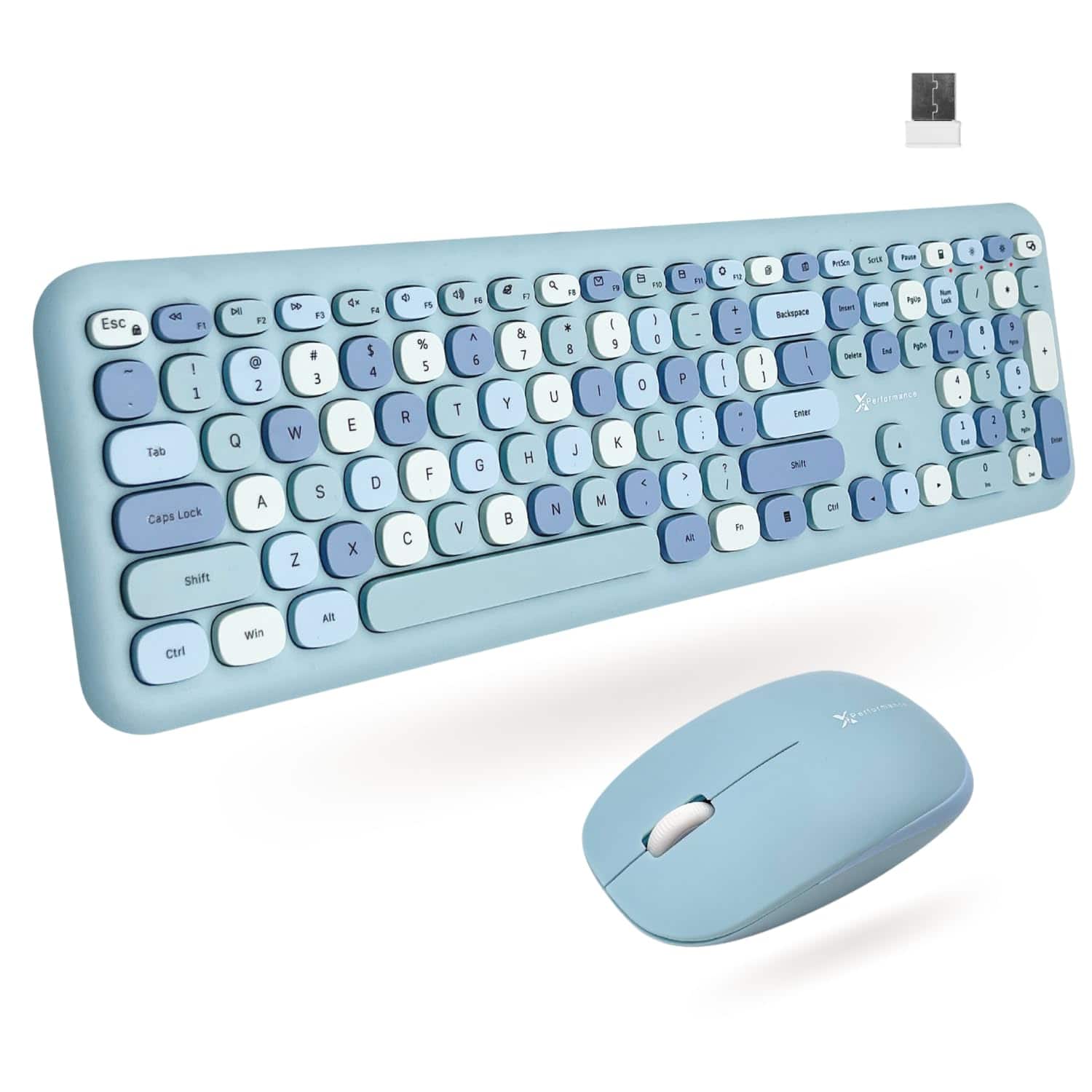 HM 1810 - X9 Purple Wireless And Mouse Combo 2 Full Size Colorful Cute Aesthetic Retro Typewriter For Pc Computer - Light Blue