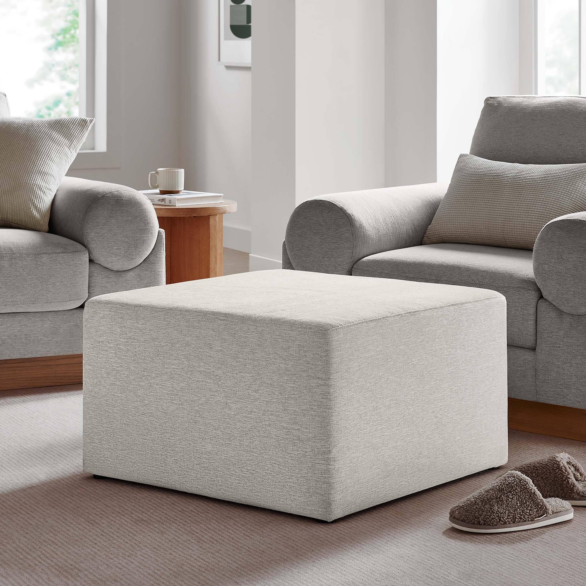Alt View 1. Modway - Callum Large 28" Square Woven Heathered Fabric Upholstered Ottoman by Modway - Heathered Weave Ivory.
