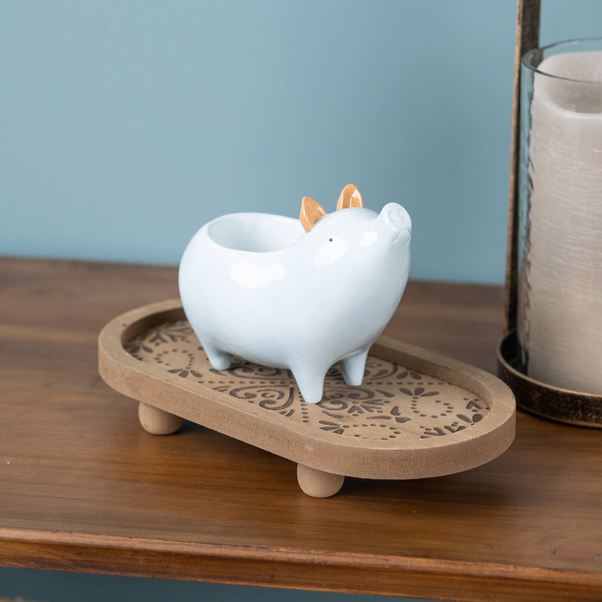 Angle. BreeBe - Chic Pig Planter (Set of 4) - Blue.