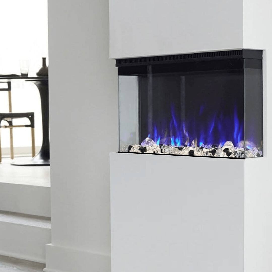 Angle. Touchstone Home Products - 40 in. Wall Mounted Recessed Sideline Infinity Pro 3-Sided Smart Electric Fireplace 1500W - Black.