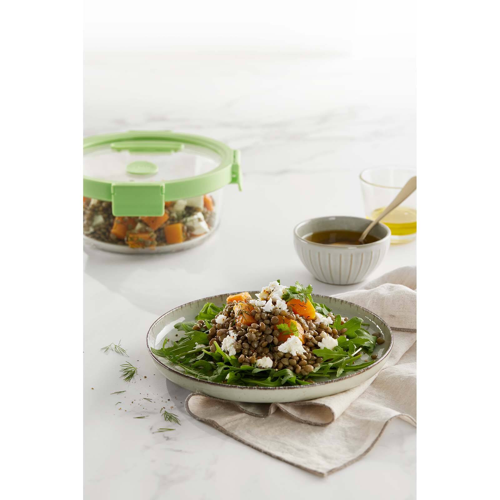 Alt View 2. Lekue - 100% Airtight Round Glass Food Storage Container, 22 oz - Green.