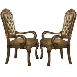 Manhattan Lane - Leatherette Upholstered Arm Chair with Intricate Carvings, Set of 2 - Gold