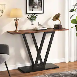 Tribesigns - Console Table, Industrial Hallway Table for Entryway, 43 Inch Entryway Tables Narrow Sofa Table for Living Room, Stable - Rustic Brown