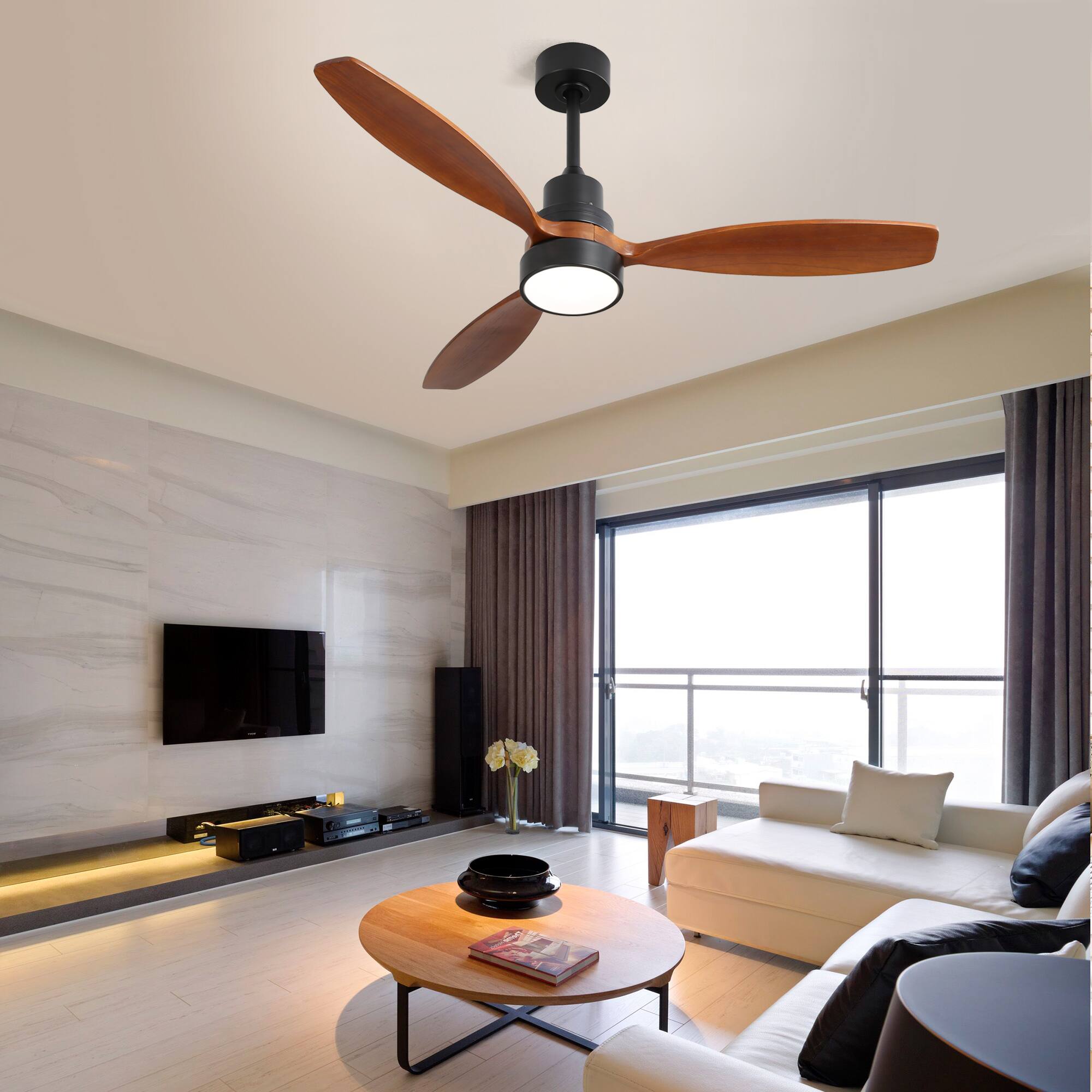 Alt View 2. HOMLUX - 52 Inch Integrated LED Indoor Low Profile Ceiling Fan with Light and Remote Control for Patio Living Room - Black.