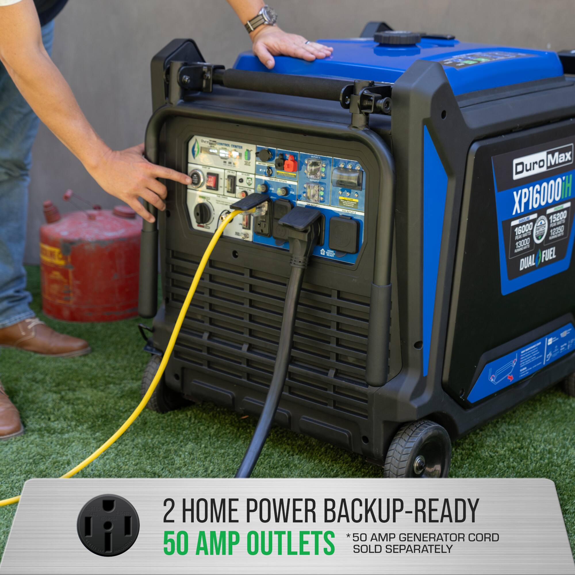 Duro Max XP16000IH C PO 15200 - 18000 R 12350 - am adars 13000 DUAL FUEL 2 HOME POWER BACKUP-READY *50 AMP GENERATOR CORD 50 AMP OUTLETS SOLD SEPARATELY