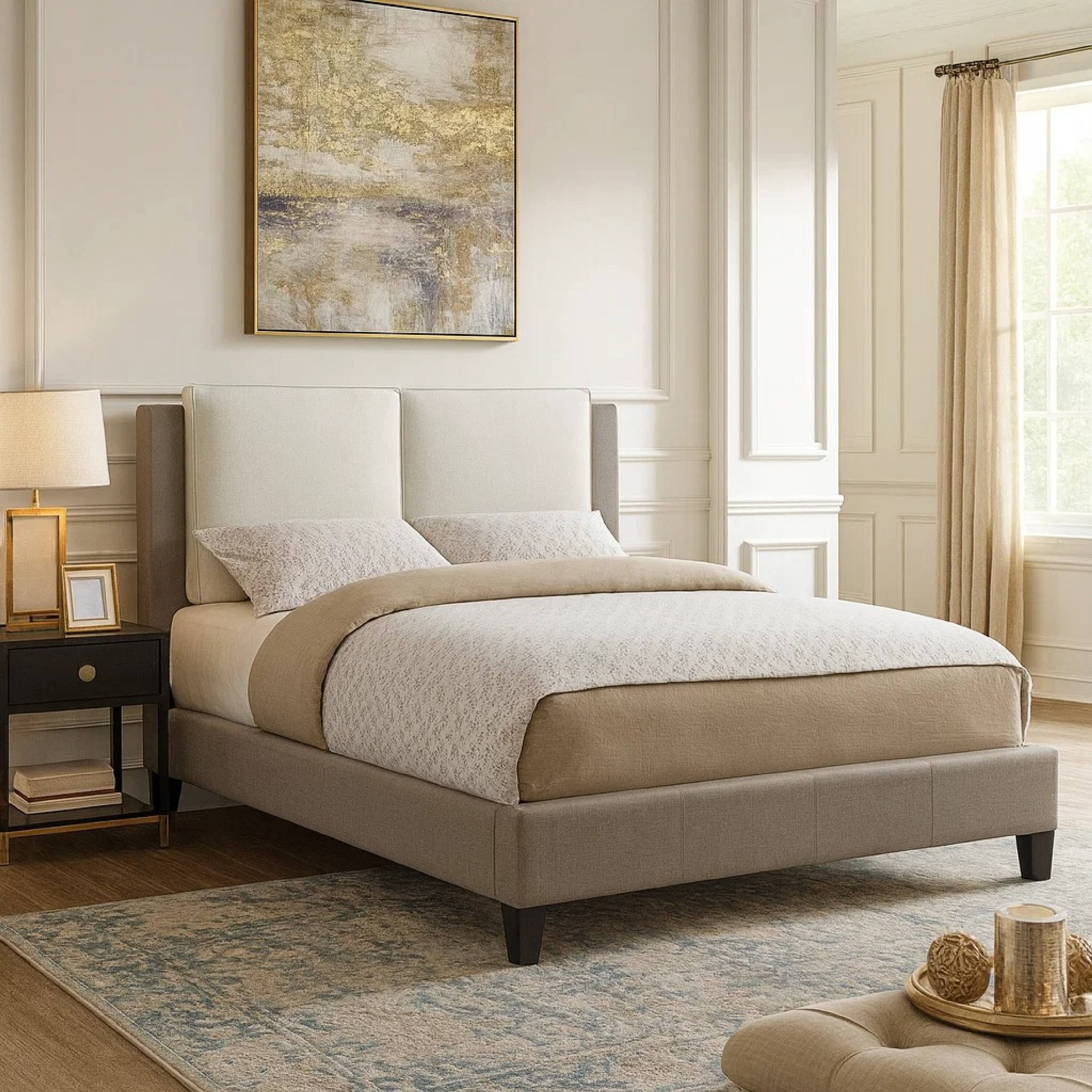 Alt View 3. Manhattan Lane - Elegant Wooden Full Bed With White PU Head Board - white/grey.