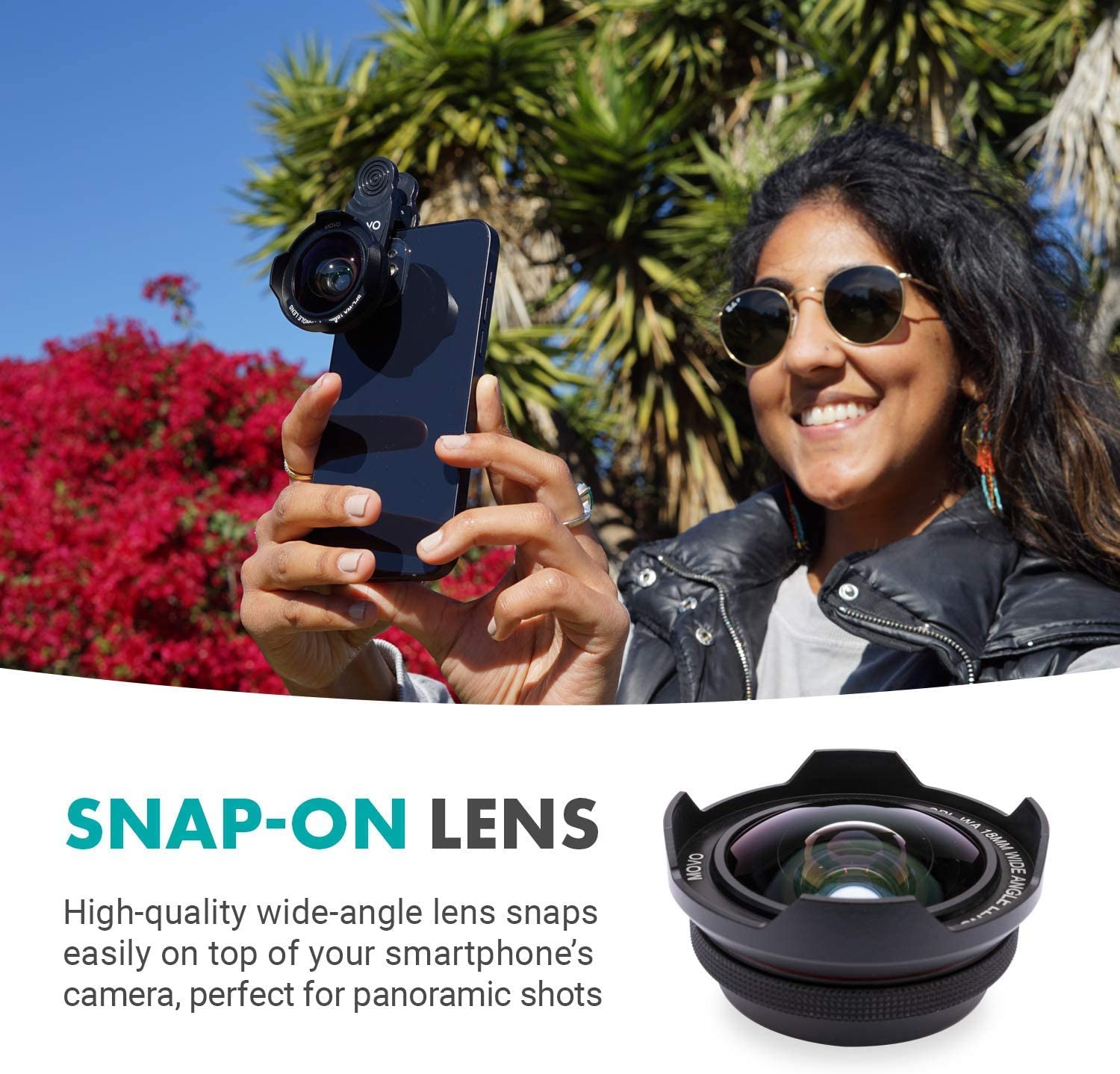 SNAP-ON LENS

High-quality wide-angle lens snaps easily on top of your smartphone's camera, perfect for panoramic shots