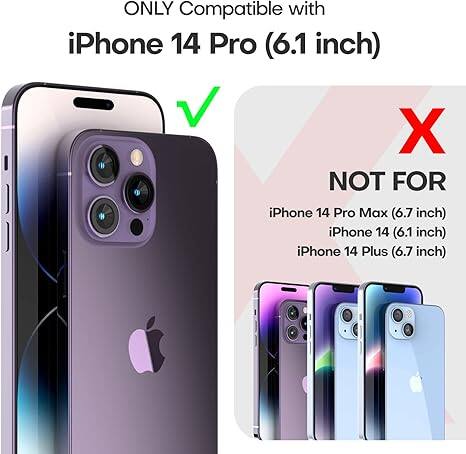 ONLY Compatible with iPhone 14 Pro (6.1 inch) NOT FOR iPhone 14 Pro Max (6.7 inch) iPhone 14 (6.1 inch) iPhone 14 Plus (6.7 inch)
