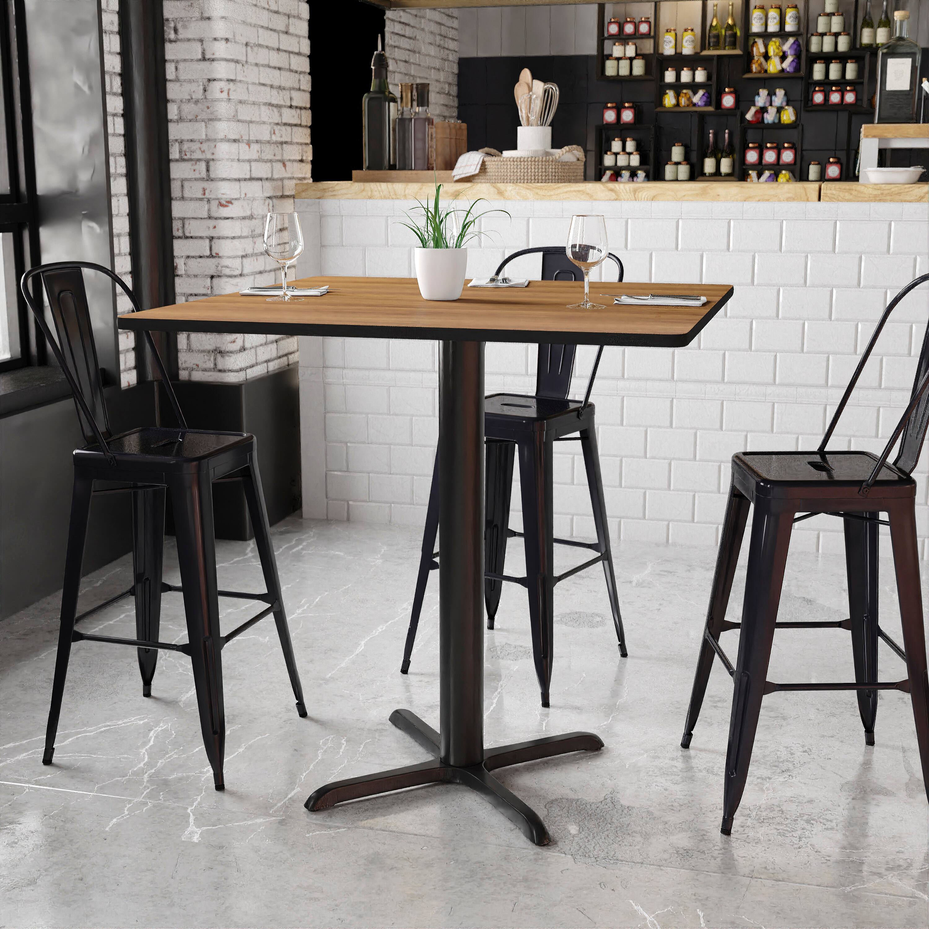 Angle. Flash Furniture - Stiles 42'' Square Walnut Laminate Table Top with 33'' x 33'' Bar Height Table Base - Brown.
