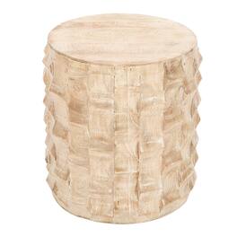 Manhattan Lane - 20 Inch Side End Table, Round Drum Shape with 3D Textured Design - White
