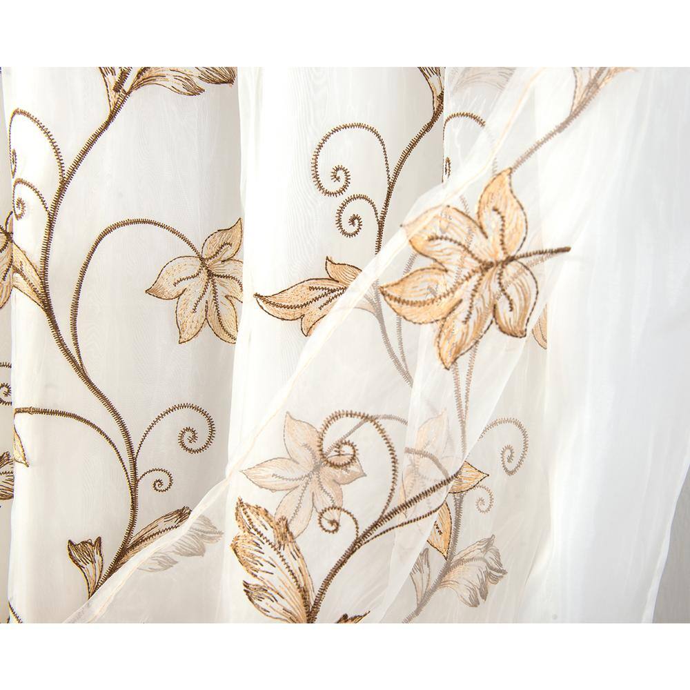 Left. RT Designers Collection - Elegant Gold Embroidered Curtain Panel with Double Valance by RT Designers Collection - Gold.