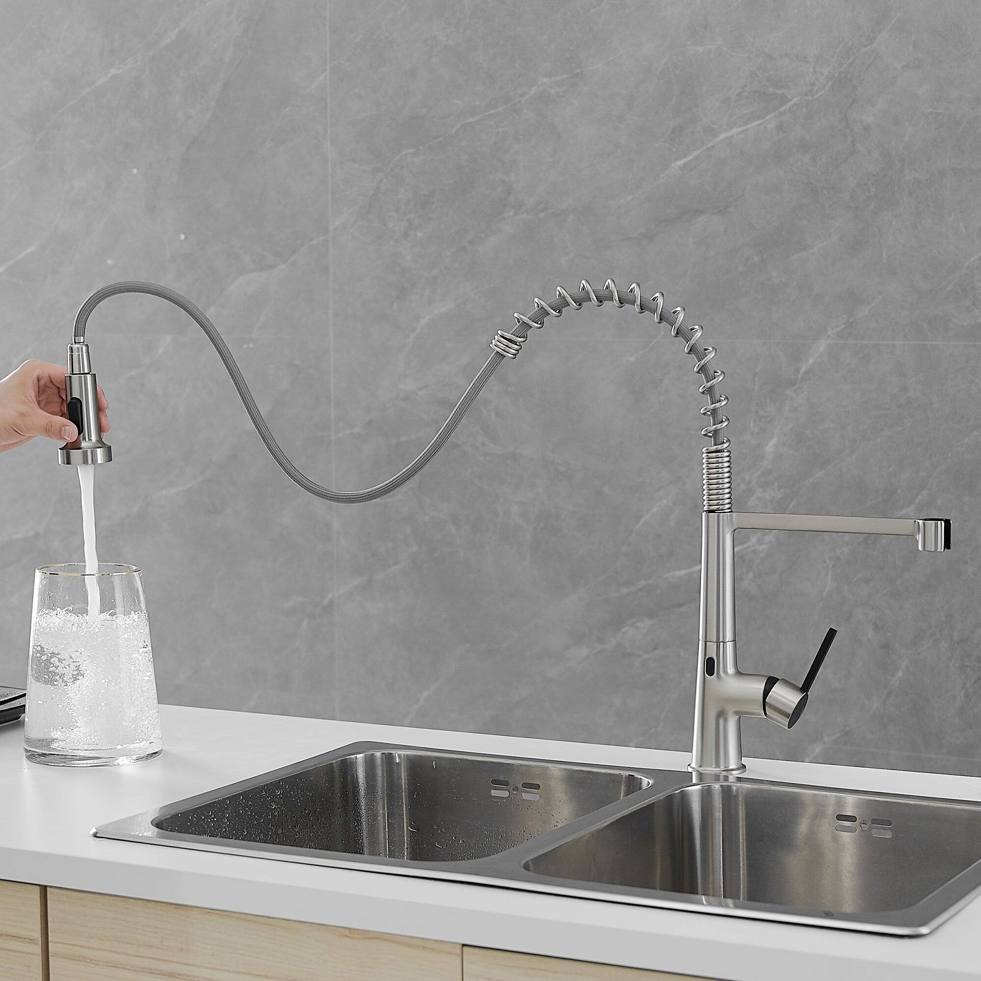 Alt View 7. Boyel Living - Brushed Nickel 2 Spray Patterns 1.8 GPM Single Handle Touchless Pull Down Sprayer Kitchen Faucet - Brushed Nickel.