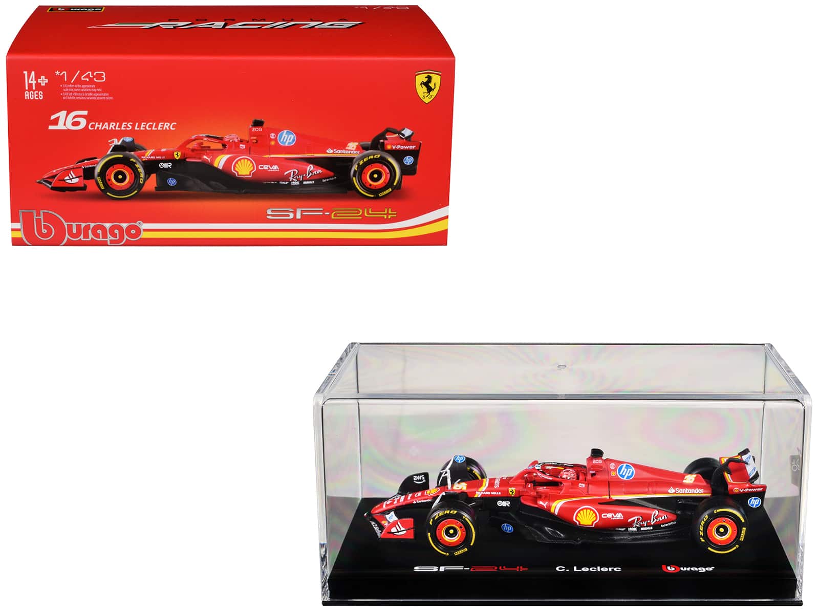 "Ferrari SF-24 #16 Charles Leclerc ""F1 World Championship"" (2024) with Display Case 1/43 Diecast Model Car by Bburago" price history on PriceWatchPro