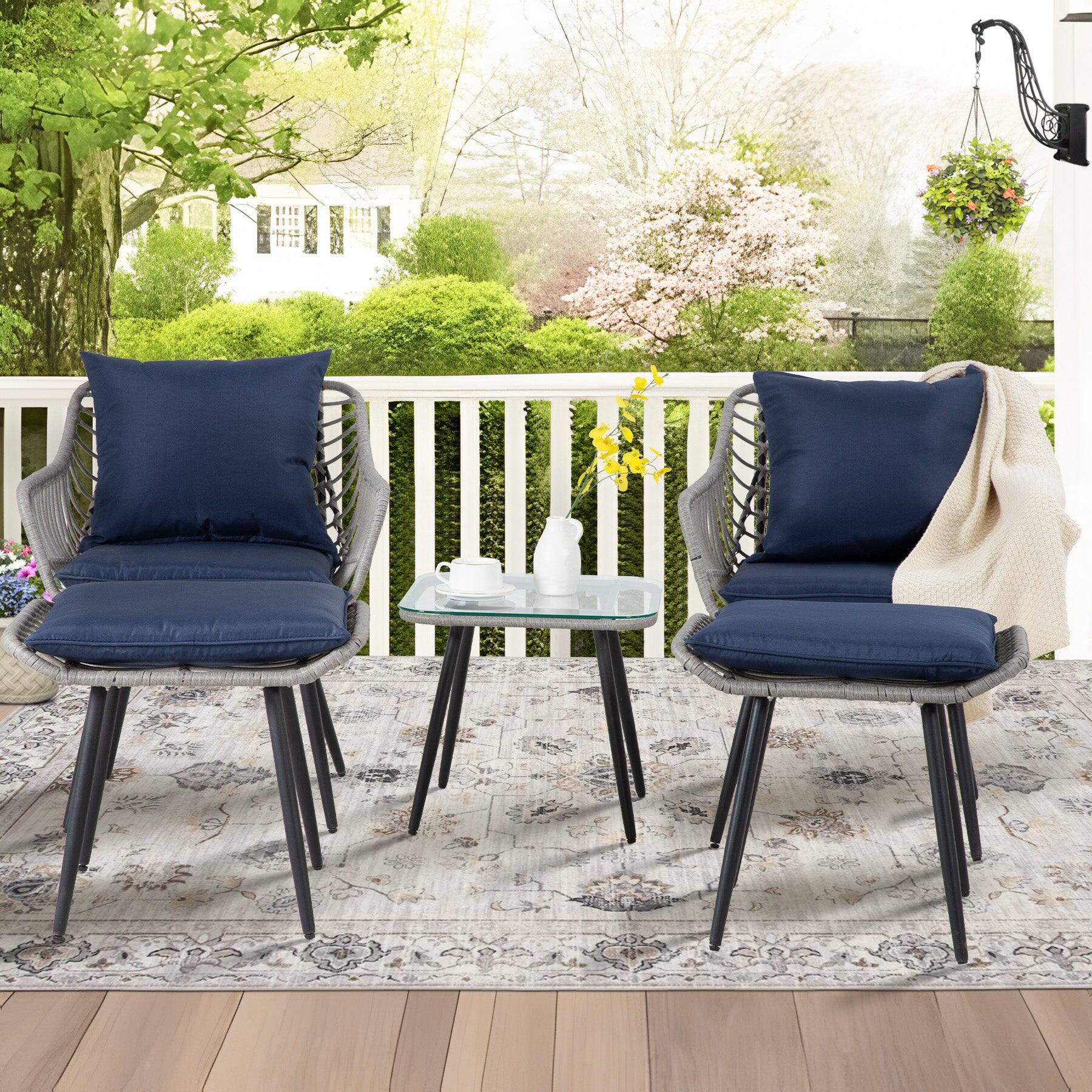 Alt View 4. Boyel Living - Gray Blue 5-Piece Set Outdoor Patio Bistro with 2 chairs 2 ottomans and 1 square table - Gray.