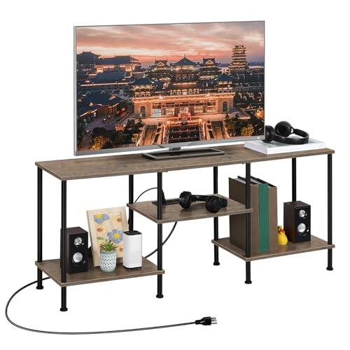 Front. Hirose Alice - Black Bedroom Tv Stand With Power Outlets Up To 50 Inch Small Entertainment Center Storage Modern Media Consol... - Rustic Grey.