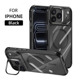 Dteck - Magnetic Case for Apple iPhone 17 Pro Max with Integrated Camera Ring Stand, Clear Shockproof Protective Hybrid Cover - Black