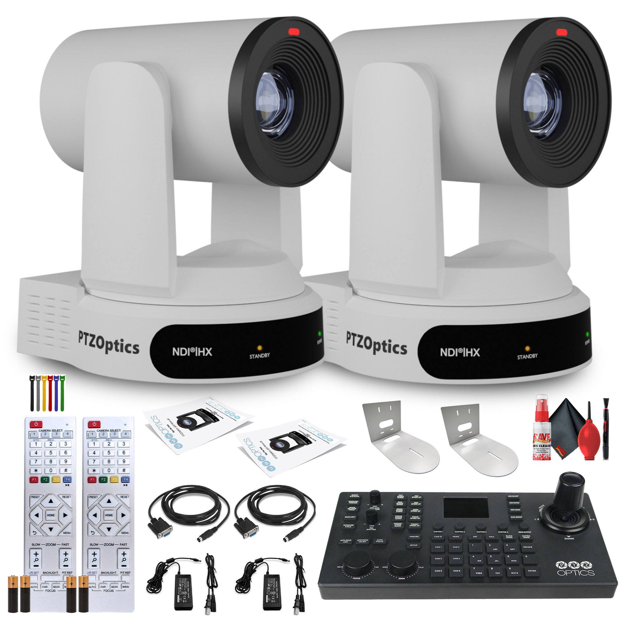 2 x PTZOptics Move 4K PTZ Camera with 30x Zoom (White) (PT30X-4K-WH-G3) + SuperJoy PTZ Controller + 2 x Wall Mount
