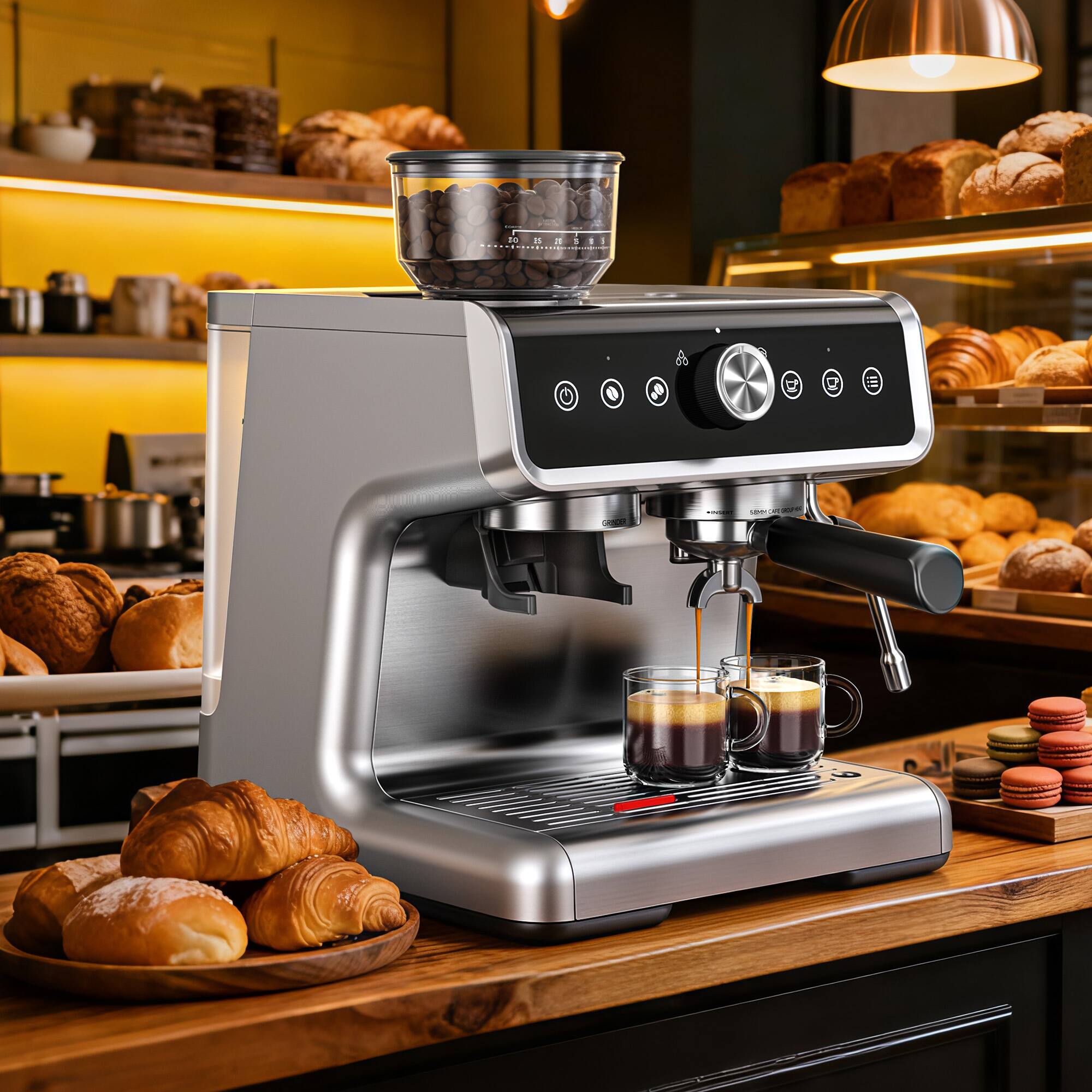 Alt View 6. SIMZLIFE - 4 in 1 Espresso Machine with Grinder ,15 Bar- Coffee Maker w/Milk Frother Steamer Wand & Removable Water Tank - SILVER.