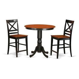 East West Furniture - 3 Pc Dining counter height set-pub Table and 2 Kitchen bar stool - Black & Cherry