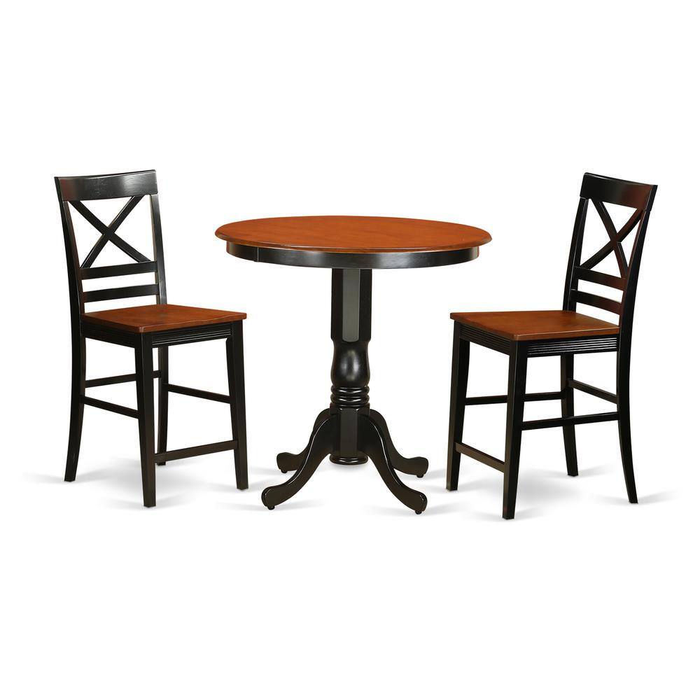 Front. East West Furniture - 3 Pc Dining counter height set-pub Table and 2 Kitchen bar stool - Black & Cherry.