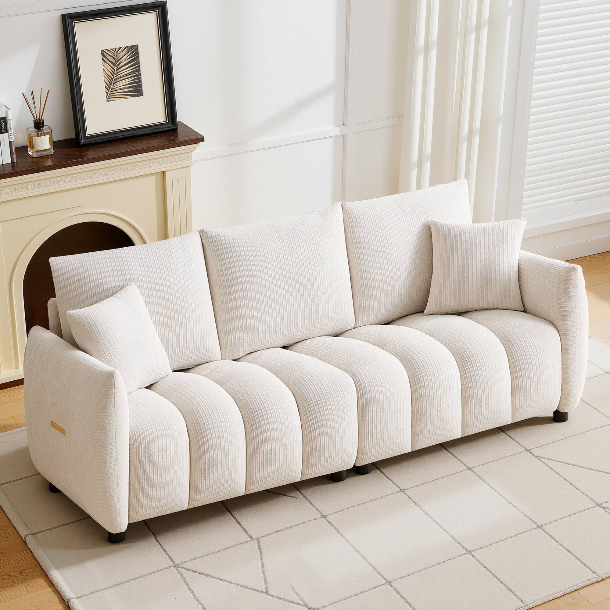 Alt View 7. Meqiodas - Modern Boucle Sofa Couch, Comfy 3 Seater Cloud Sofa with Soft Pillows, Curved Sofas Deep Seat, for Living Room, Bedroom - Beige.