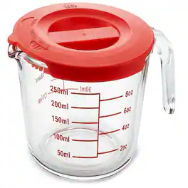 NutriChef - 1 Cup Glass Measuring Cup with Lid (8 oz) - Heat-Resistant Borosilicate Liquid Measure Cup