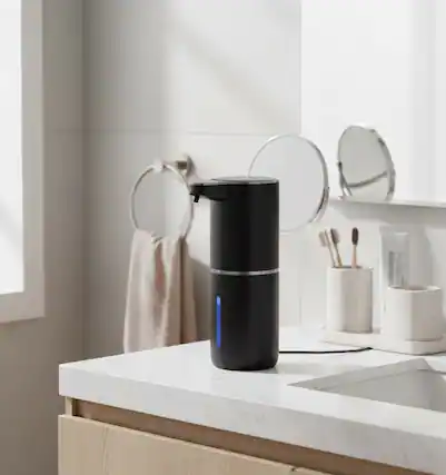 Front. FINEAK - 1200mAh Rechargeable Touchless Foaming Soap Dispenser - Black.